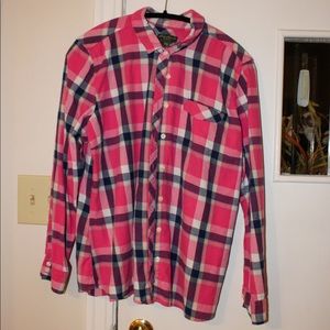 Eddie Bauer Flannel Shirt. Pink with some Blue and Yellow. Size XXL, but small.